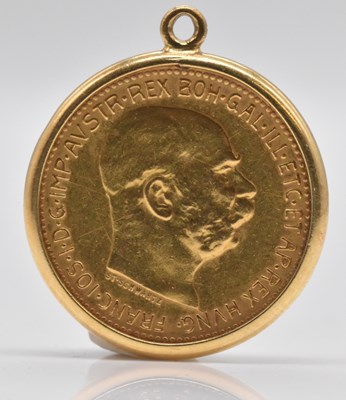 Lot 464 - An Austro-Hungarian twenty corona gold coin,...