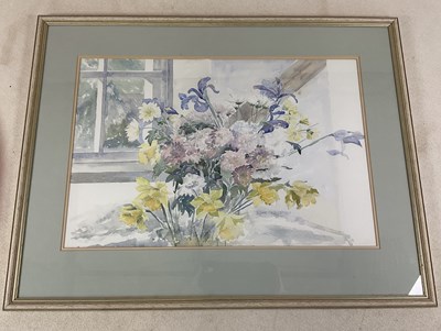 Lot 421 - JUNE CRAWSHAW; watercolour, 'Spring Flowers...
