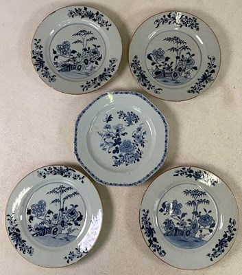 Lot 269 - Five circa 1800 Chinese blue and white floral...