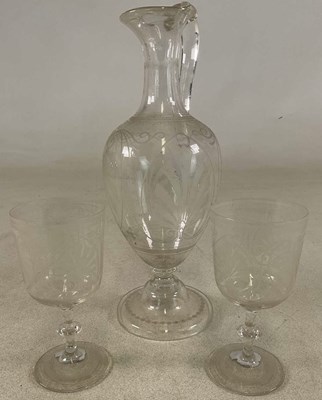 Lot 286 - A 19th century etched glass ewer, height 33cm,...