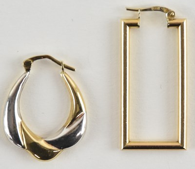 Lot 1316 - Two single 9ct gold earrings, lengths 3cm and...