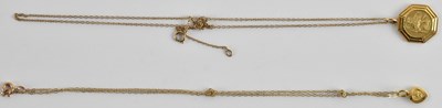 Lot 1299 - Two 9ct gold dainty necklaces, each with St...