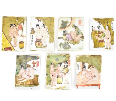 Lot 480 - Seven 19th century Chinese erotic porcelain...