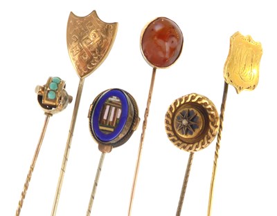 Lot 1207 - Six 19th and early 20th century tie pins...