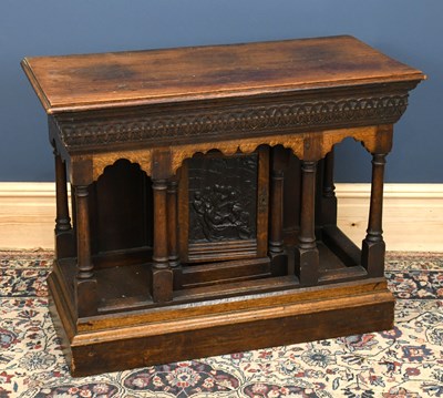 Lot 2978 - A 17th century style carved oak credence type...