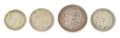 Lot 1210 - An 1889 Morgan dollar, two UK half crowns,...