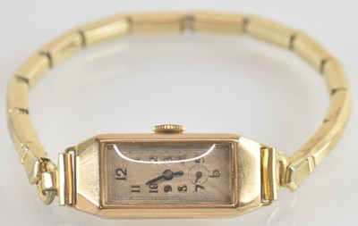 Lot 1459 - A vintage lady's 9ct gold wristwatch of tank...
