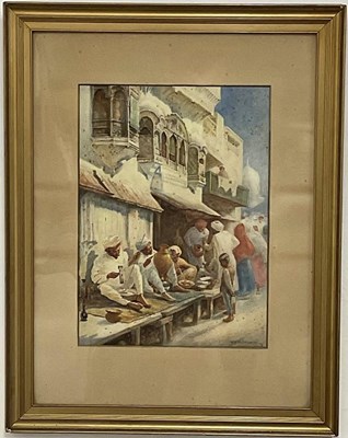 Lot 409 - W A WICKHAM; watercolour, North African market...