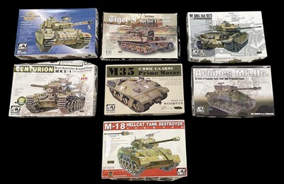 Lot 535 - AFV CLUB; seven boxed 1:35 scale tank model...