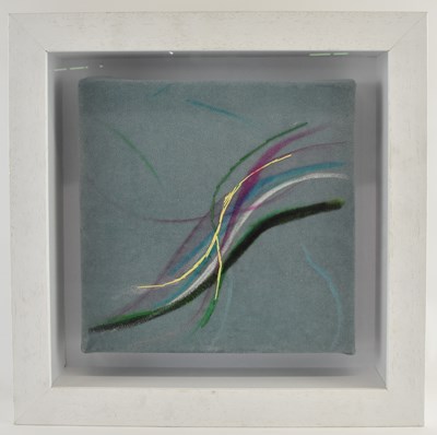 Lot 168 - RUTH FOX; fabric paint, oil pastel and...