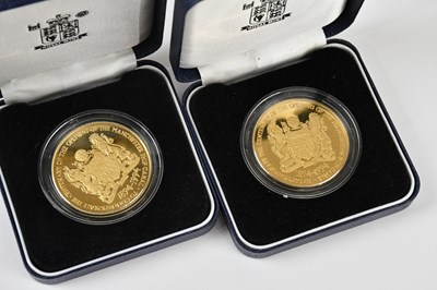 Lot 2561 - Two gold plated commemorative coins, for the...