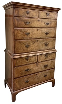 Lot 7 - An 18th century walnut chest on chest, with an...