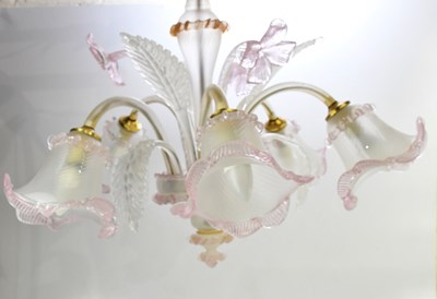 Lot 1813 - MURANO; a pink and opaque glass ceiling light,...