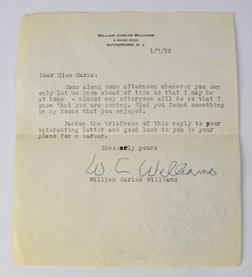 Lot 735 - WILLIAM CARLOS WILLIAMS; a typed note dated...