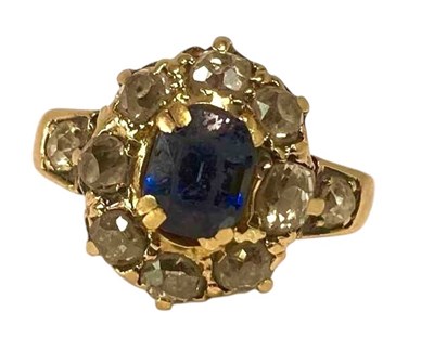 Lot 454 - A Victorian yellow metal sapphire and diamond...