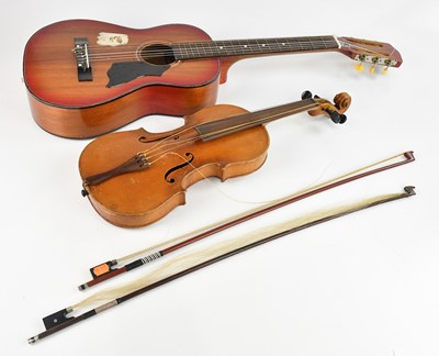 Lot 1355 - A full size violin, with two-piece back length...