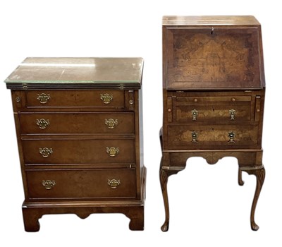 Lot 84 - A 1930s burr walnut veneered bureau of small...