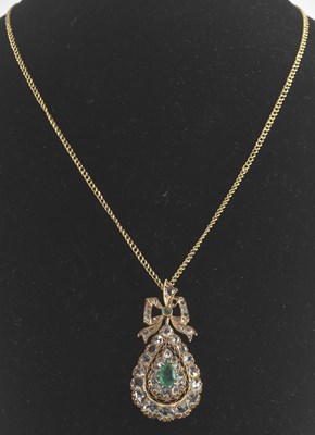 Lot 1364 - An antique diamond and emerald set pendant,...
