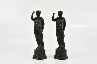 Lot 257 - WEDGWOOD; a pair of black basalt figures of...