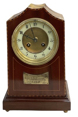Lot 126 - An Edwardian mahogany and inlaid mantel clock,...