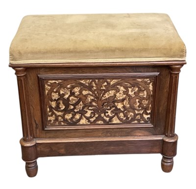 Lot 50 - A Victorian rosewood fret carved piano stool,...