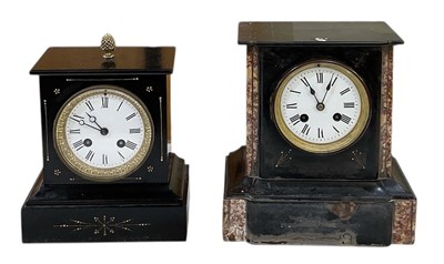 Lot 128 - Two late Victorian slate mantel clocks, both...