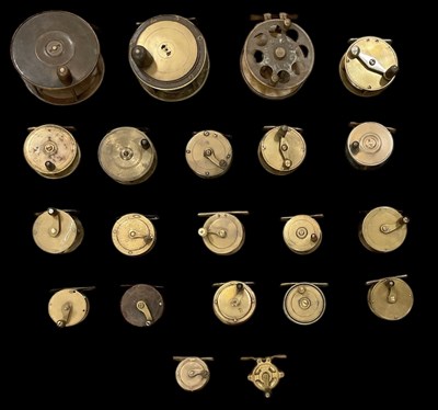 Lot 317 - HOGG; a vintage brass 115mm fishing reel and...