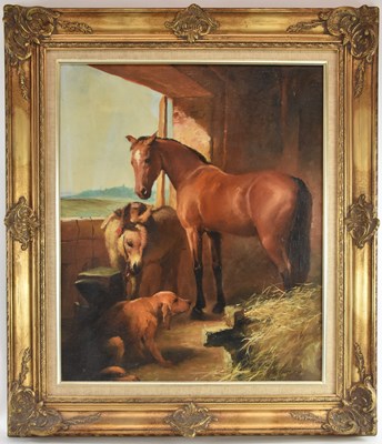 Lot 183 - Y HENRY; a modern oil on canvas, stable scene...
