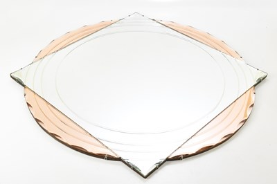 Lot 347 - An Art Deco clear and peach glass wall mirror...