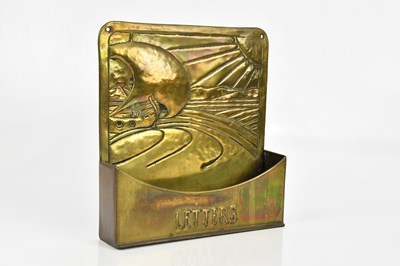 Lot 146 - An Arts & Crafts brass hanging letter box,...