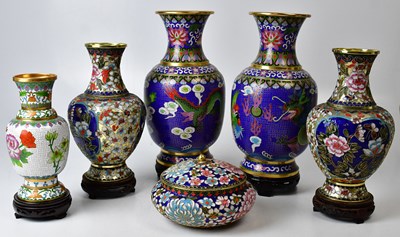 Lot 225 - Six pieces of cloisonné ware, comprising a...