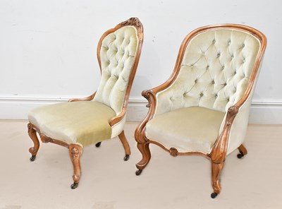 Lot 1148 - A Victorian walnut lounge chair and spoon back...