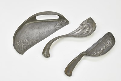 Lot 176 - ARCHIBALD KNOX FOR TUDRIC PEWTER; three Arts &...