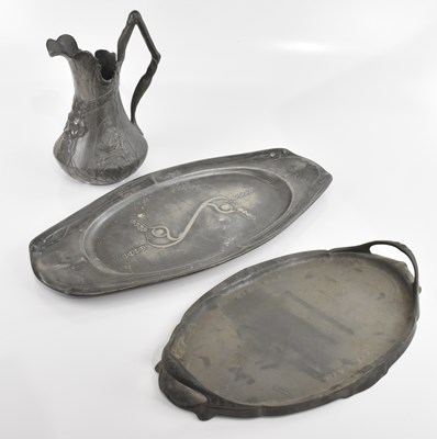 Lot 112 - KAYSERZINN; an Arts & Crafts pewter jug of...