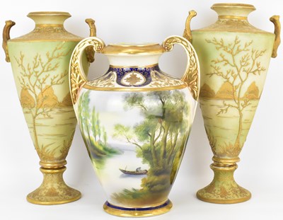 Lot 488 - NORITAKE; a pair of large conical vases...