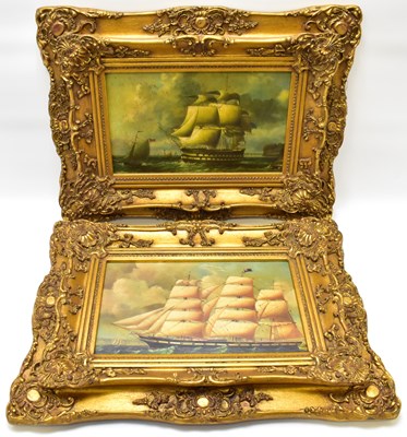 Lot 342 - Two modern reproduction maritime pictures in...