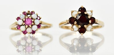 Lot 1351 - Two 9ct yellow gold cluster rings, one set...