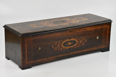 Lot 1291 - A 19th century rosewood and inlaid music box,...