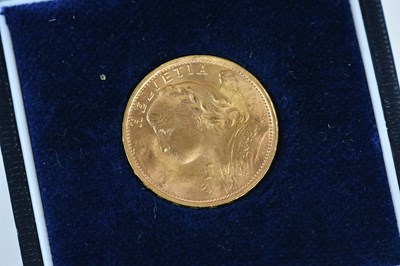 Lot 2526 - A twenty Franc gold coin, 1947, weight 6.5g.