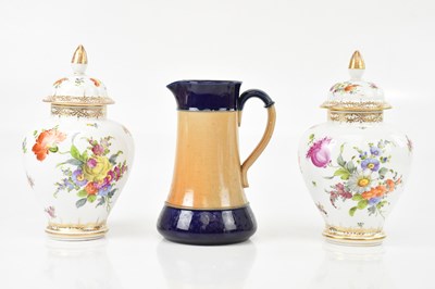 Lot 2609 - A pair of Dresden vases with floral decoration,...