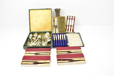 Lot 1053 - Six boxes of mixed silver-plated and...