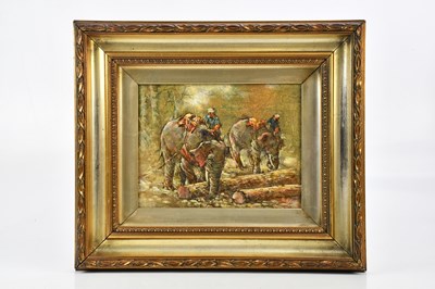 Lot 2644 - UNATTRIBUTED; an oil on board, elephant in...
