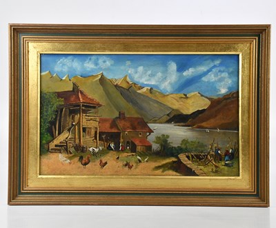 Lot 2643 - UNATTRIBUTED; an oil on canvas, farmyard scene,...