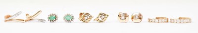 Lot 1386 - Five pairs of 9ct gold earrings, comprising a...