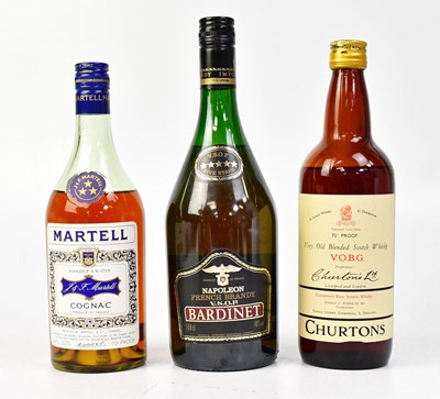 Lot 1023 - Three bottles of spirits, Churtons Liverpool...