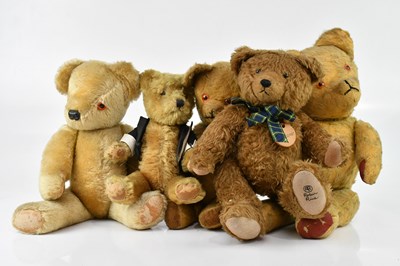 Lot 2072 - Five vintage plush teddy bears, including a...