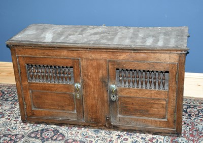 Lot 2976 - An 18th century vernacular oak food hutch,...