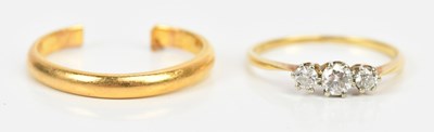 Lot 397 - A Victorian yellow metal diamond set three...