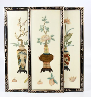 Lot 1549 - Three 20th century Chinese lacquered panels,...
