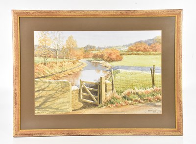 Lot 2619 - R H FAWKES; watercolour, countryside lake and...